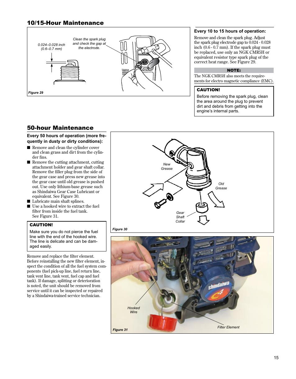 Hedge trimming, Maintenance, Hour maintenance | 10/15-hour maintenance | Shindaiwa BRUSHCUTTER C3410 User Manual | Page 15 / 24