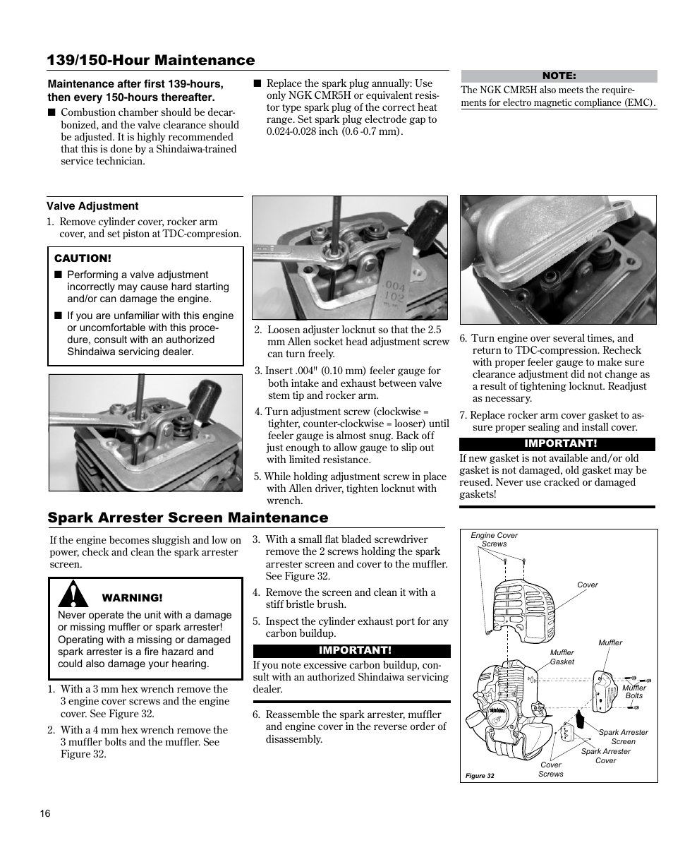 Spark arrester screen maintenance | Shindaiwa BRUSHCUTTER C3410 User Manual | Page 16 / 24