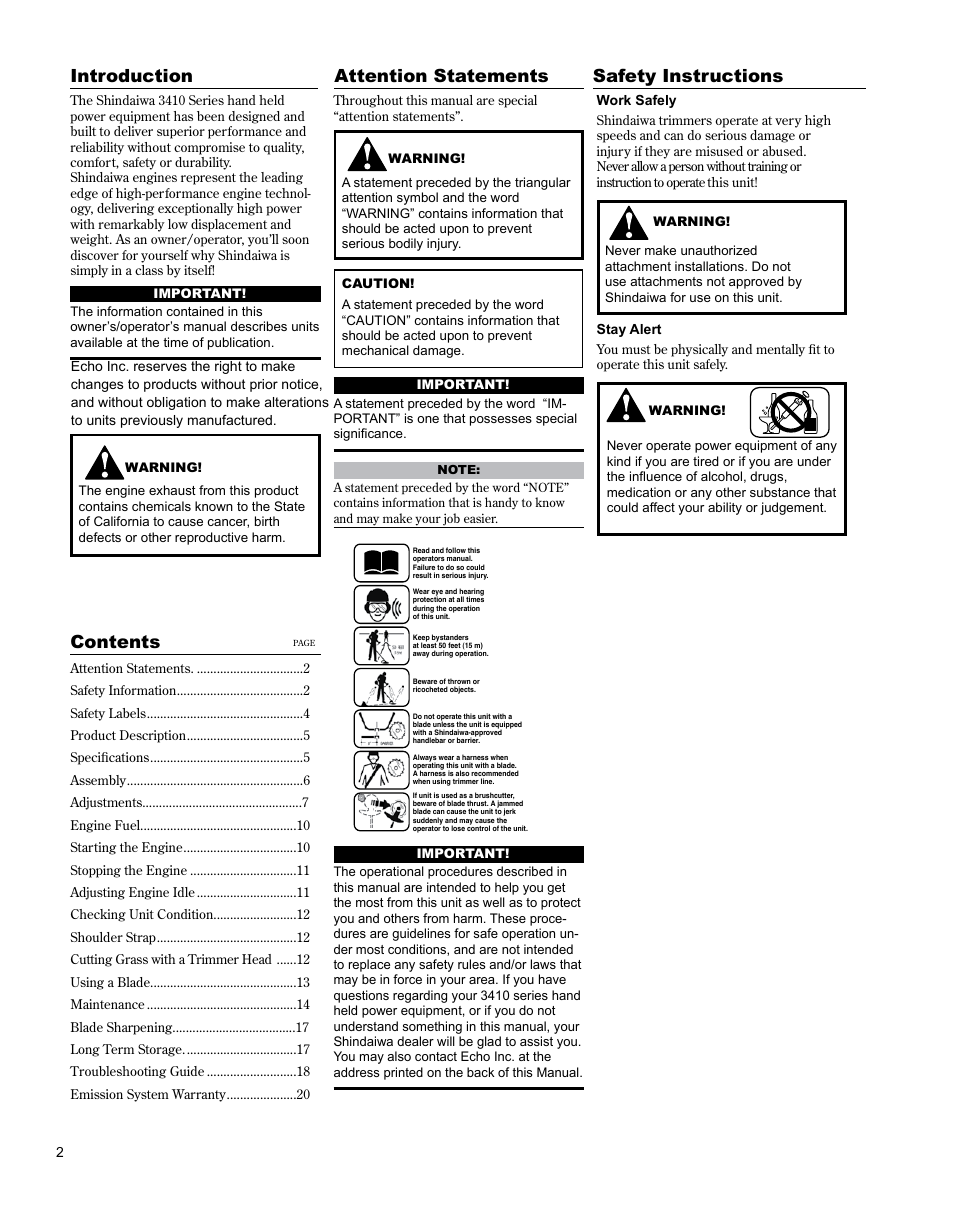 Shindaiwa BRUSHCUTTER C3410 User Manual | Page 2 / 24