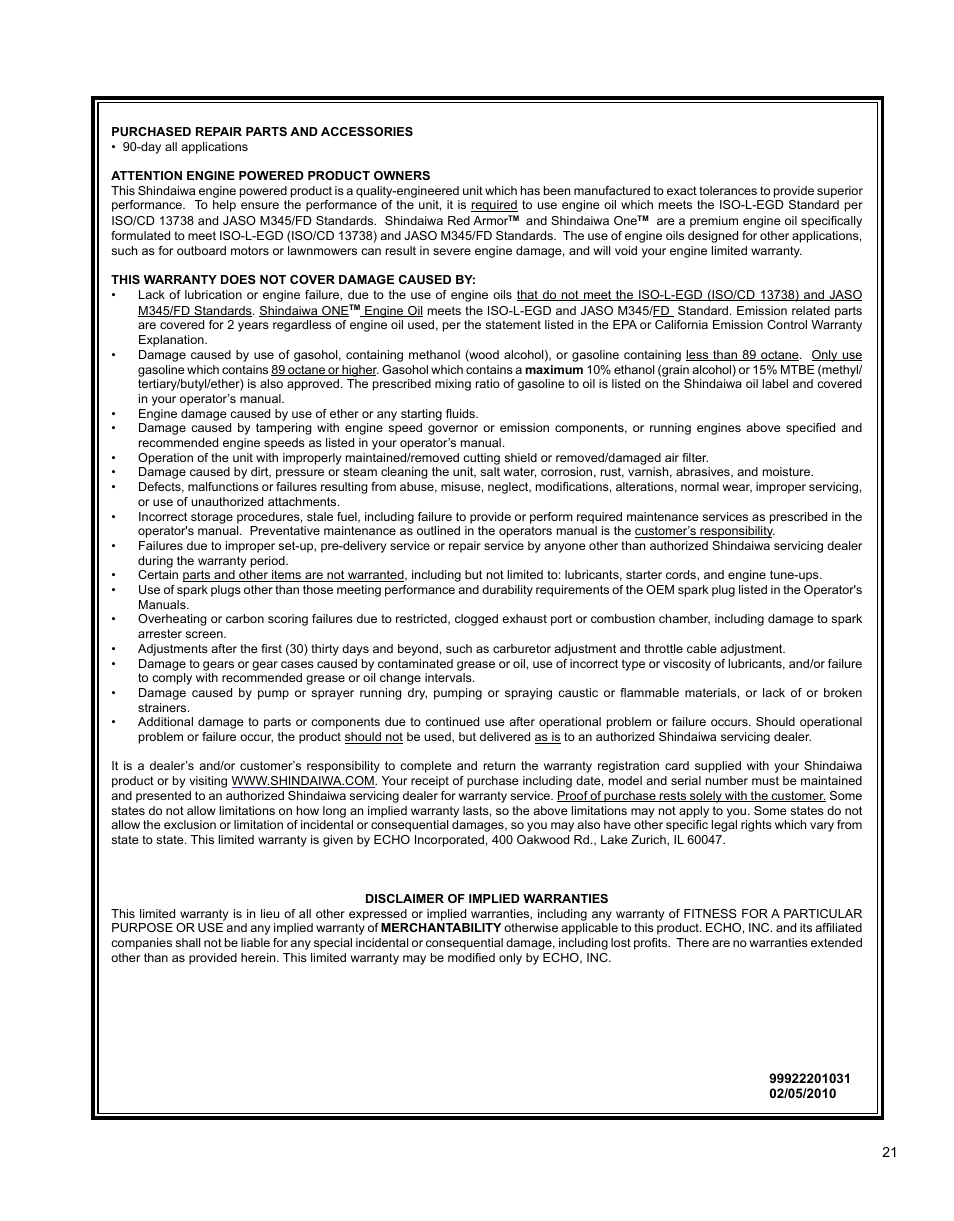 Shindaiwa BRUSHCUTTER C3410 User Manual | Page 21 / 24