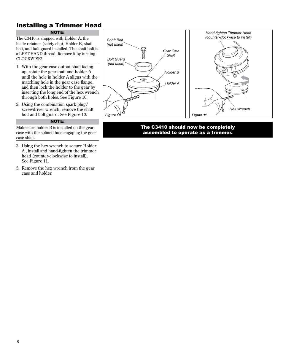 Description, Installing a trimmer head | Shindaiwa BRUSHCUTTER C3410 User Manual | Page 8 / 24