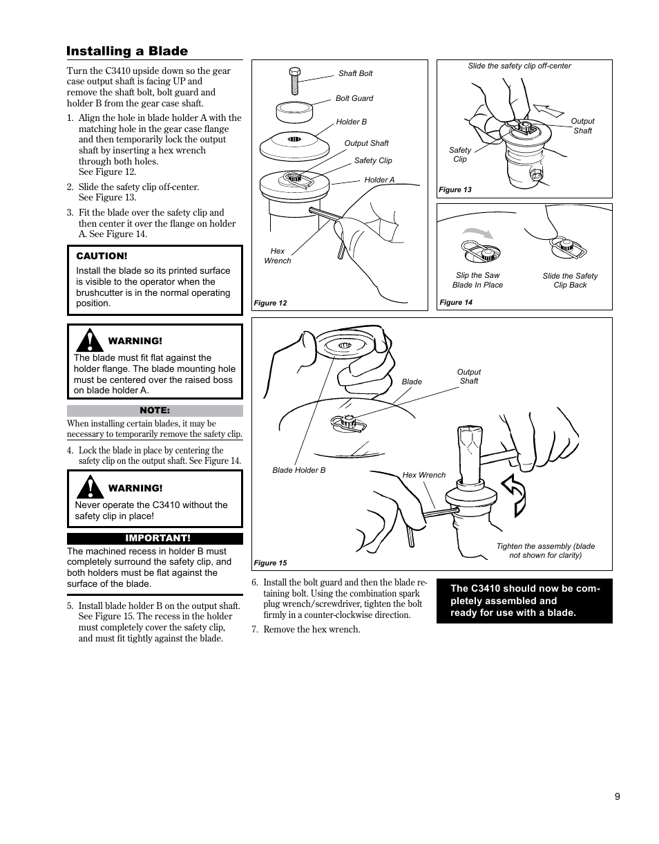 Installing a blade | Shindaiwa BRUSHCUTTER C3410 User Manual | Page 9 / 24