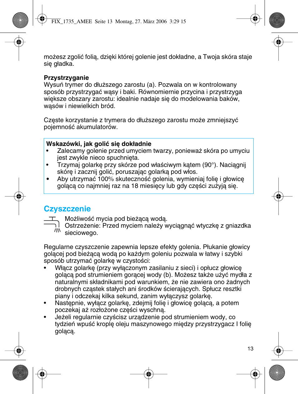 Czyszczenie | Braun 1735 User Manual | Page 12 / 53