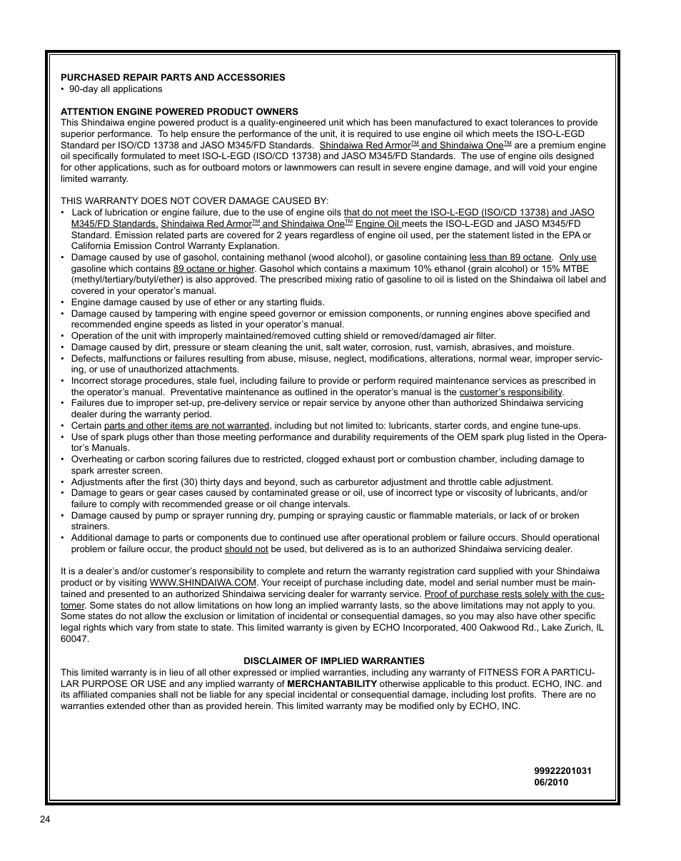 Shindaiwa T344 User Manual | Page 24 / 28