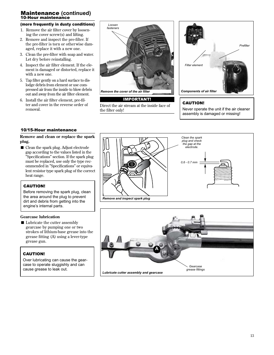 Maintenance (continued) | Shindaiwa AH2510 User Manual | Page 13 / 72