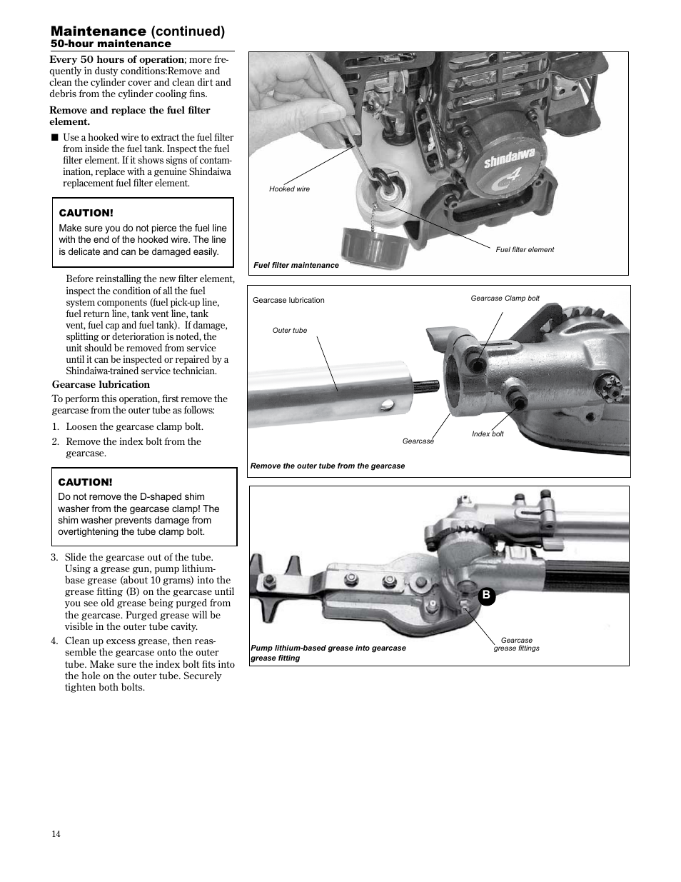 Maintenance (continued) | Shindaiwa AH2510 User Manual | Page 14 / 72