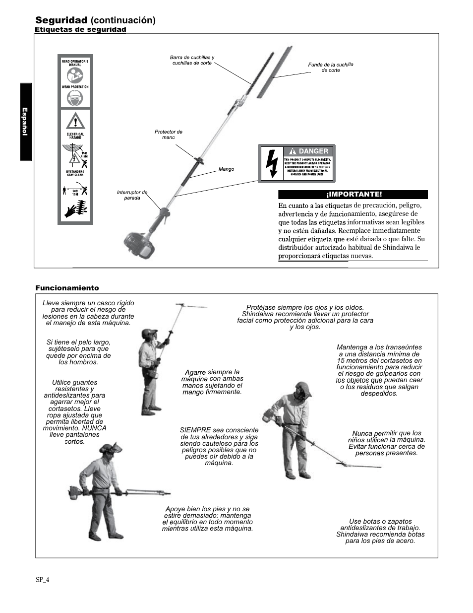 Seguridad (continuación) | Shindaiwa AH2510 User Manual | Page 28 / 72