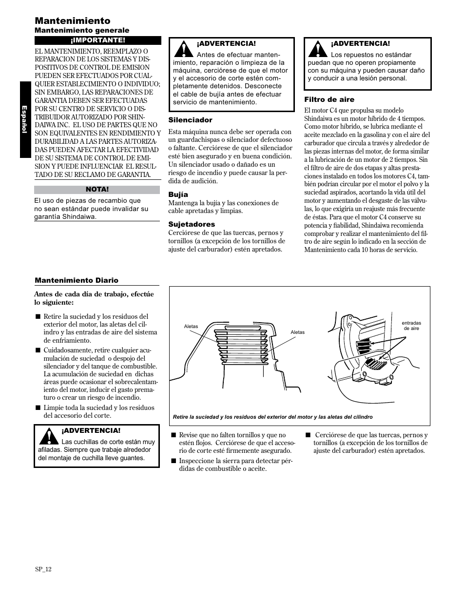 Mantenimiento | Shindaiwa AH2510 User Manual | Page 36 / 72