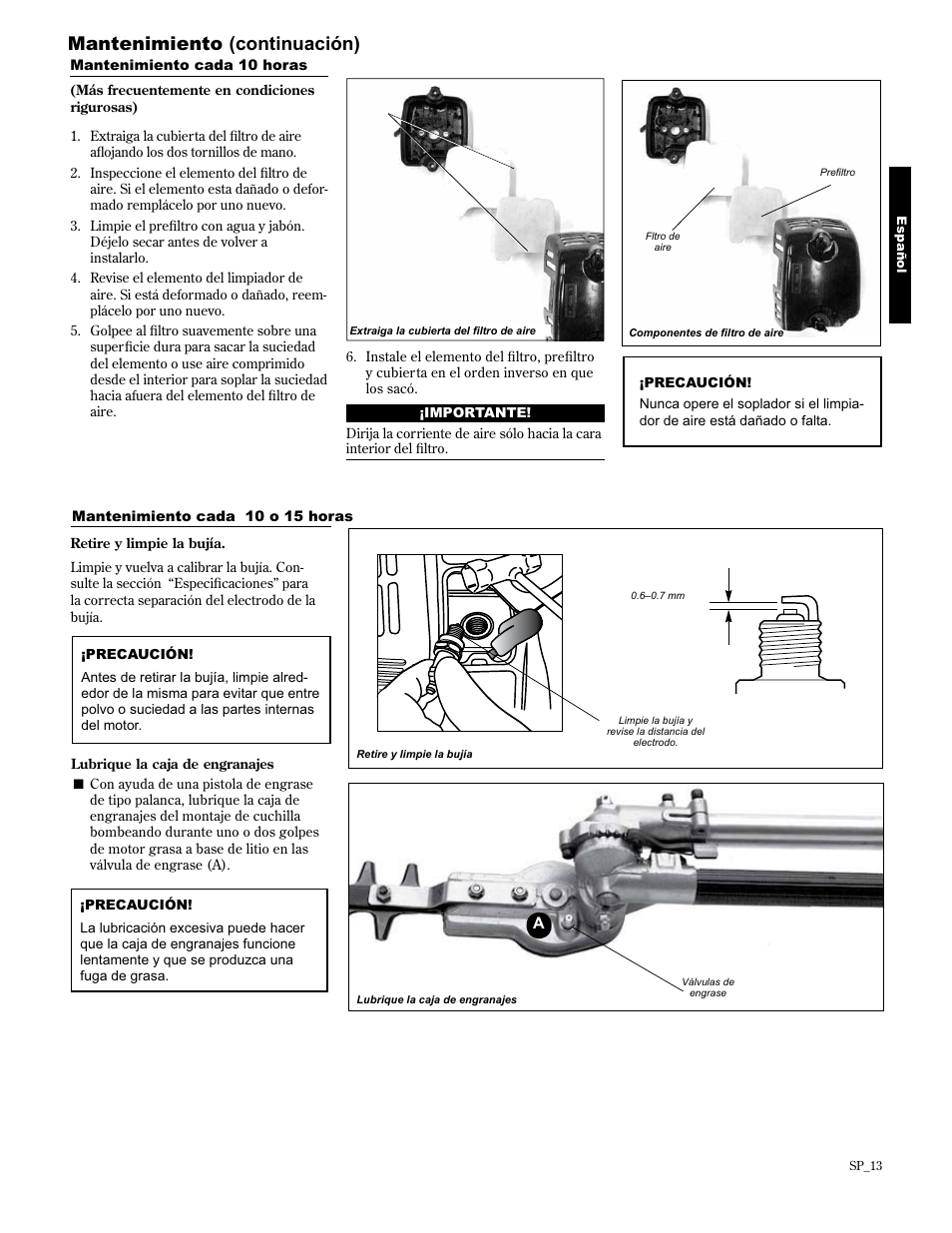 Mantenimiento (continuación) | Shindaiwa AH2510 User Manual | Page 37 / 72