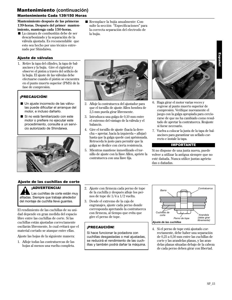 Mantenimiento (continuación) | Shindaiwa AH2510 User Manual | Page 39 / 72