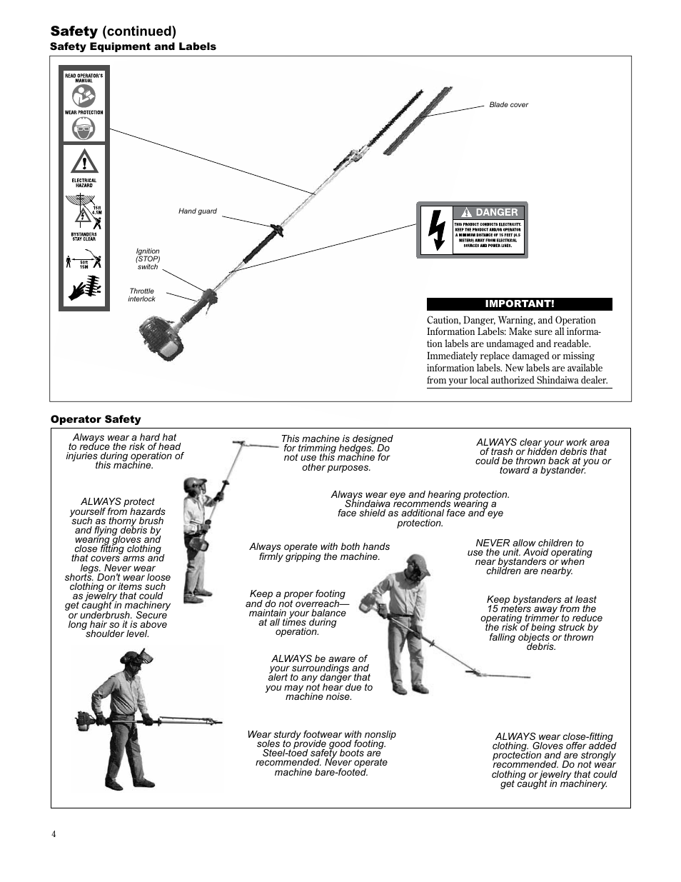 Safety (continued) | Shindaiwa AH2510 User Manual | Page 4 / 72