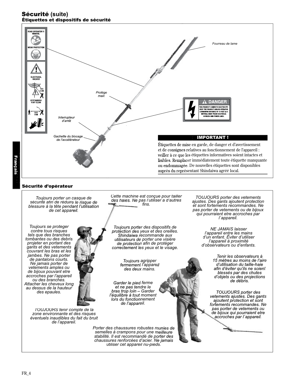 Sécurité (suite) | Shindaiwa AH2510 User Manual | Page 52 / 72