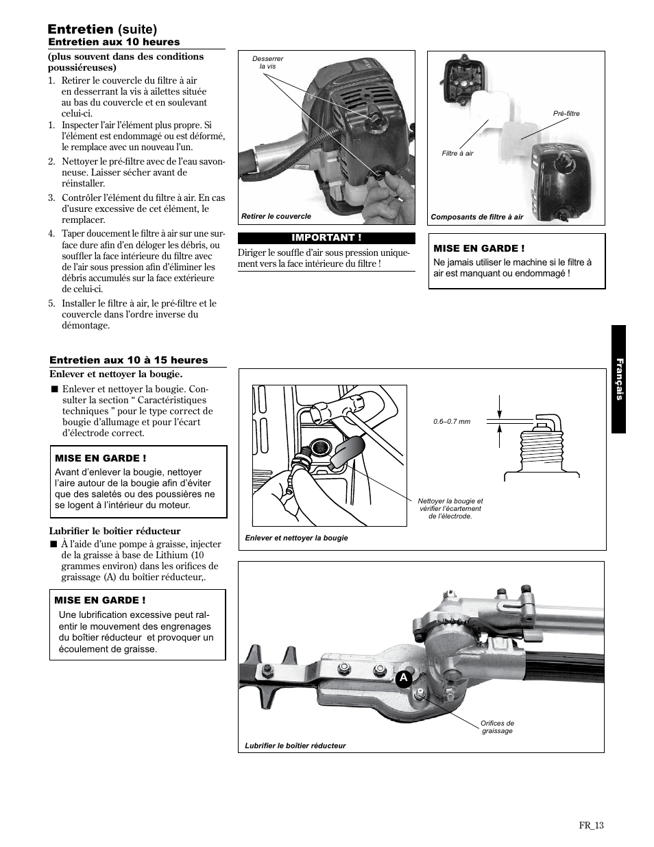 Entretien (suite) | Shindaiwa AH2510 User Manual | Page 61 / 72