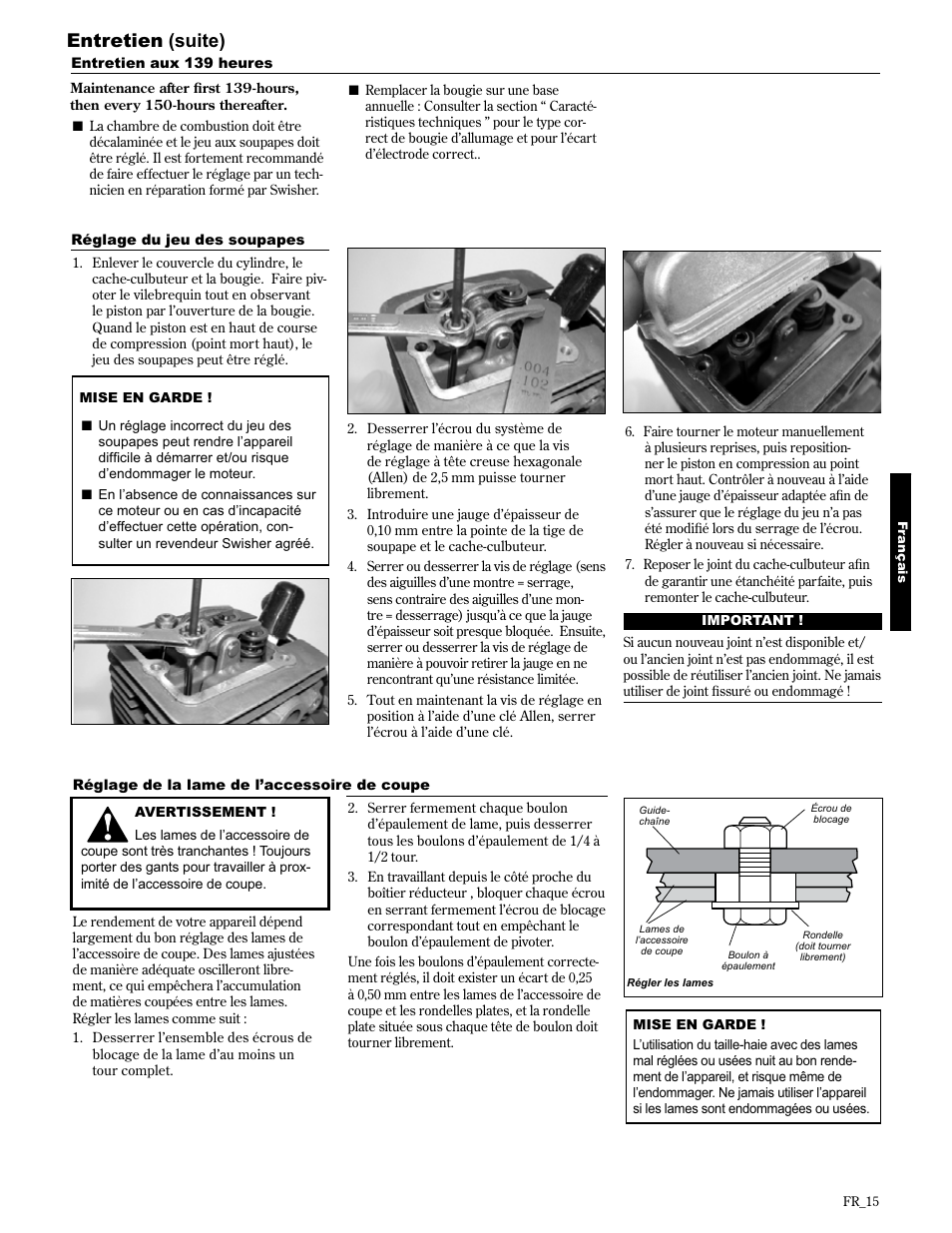 Entretien (suite) | Shindaiwa AH2510 User Manual | Page 63 / 72