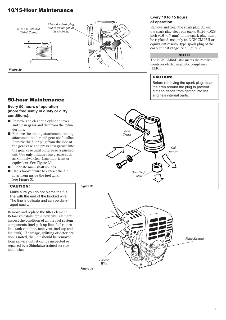 Hour maintenance, 10/15-hour maintenance | Shindaiwa C3410 User Manual | Page 15 / 40