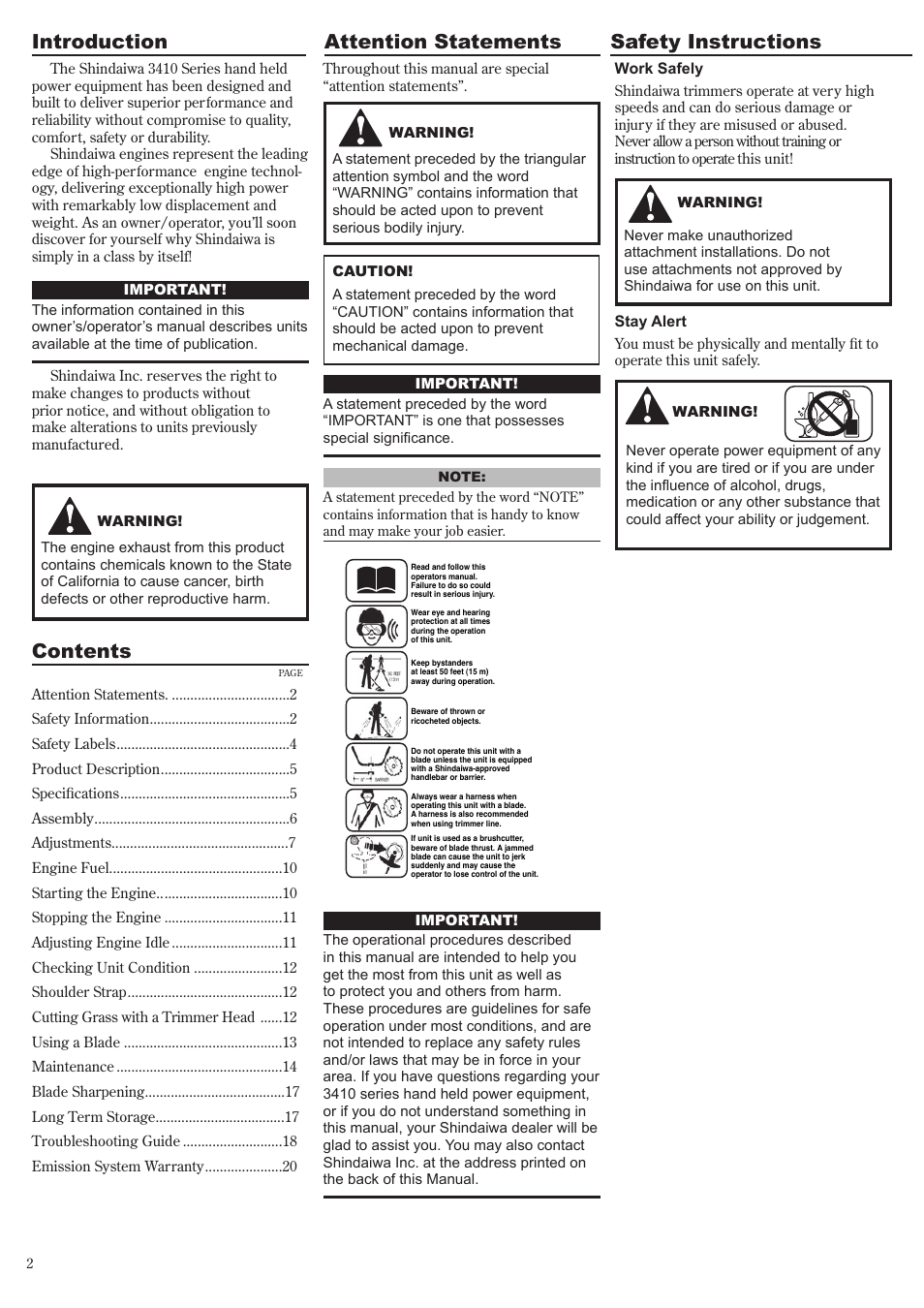 Shindaiwa C3410 User Manual | Page 2 / 40