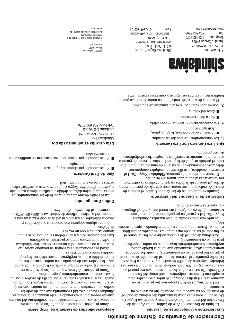 Declaración de garantía del sistema de emisión | Shindaiwa C3410 User Manual | Page 21 / 40