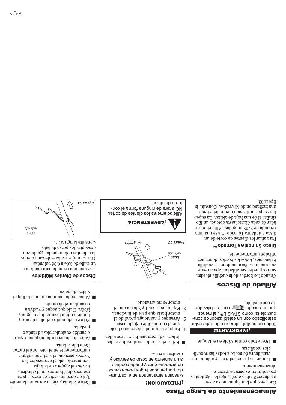 Almacenamiento de largo plaz o, Aﬁlado de discos | Shindaiwa C3410 User Manual | Page 24 / 40