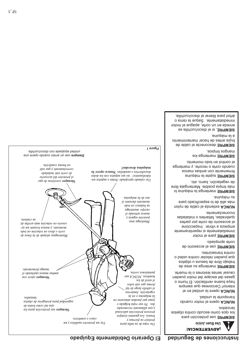 El operario debidamente equipado, Instrucciones de seguridad | Shindaiwa C3410 User Manual | Page 38 / 40