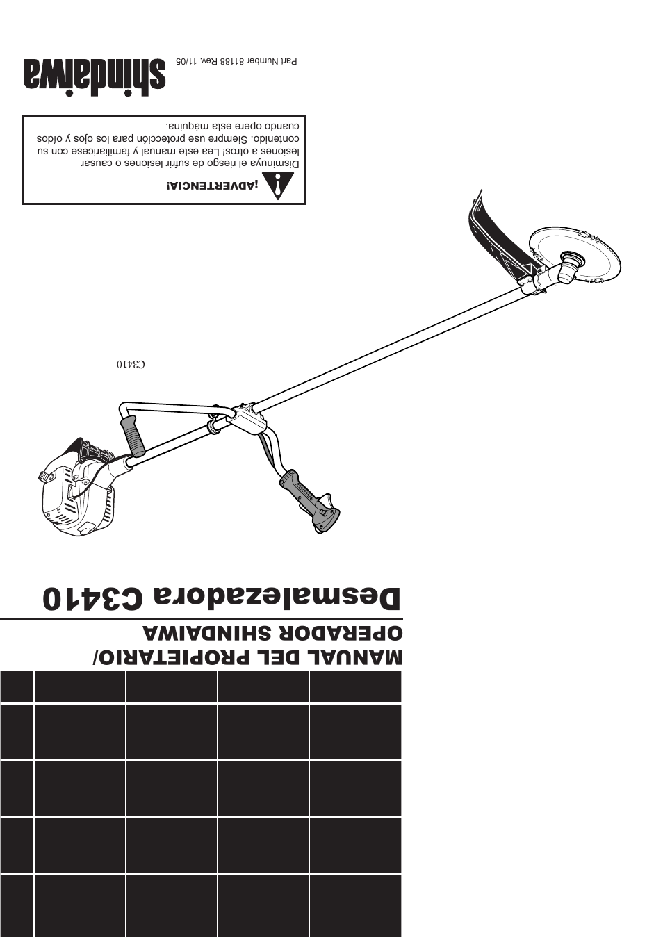 Desmalezadora c3410, Manual del pr opietario/ operador shindaiwa | Shindaiwa C3410 User Manual | Page 40 / 40