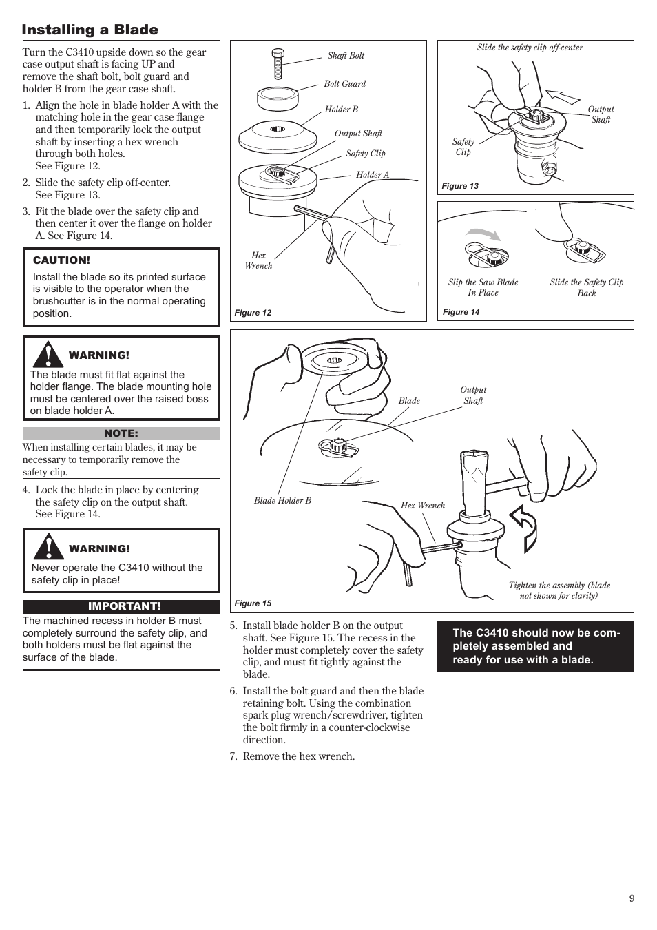 Installing a blade | Shindaiwa C3410 User Manual | Page 9 / 40