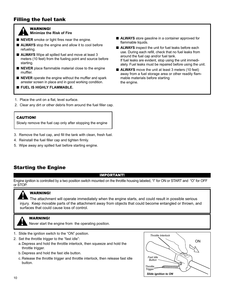 Filling the fuel tank, Starting the engine | Shindaiwa H4 TRIMMER T344 User Manual | Page 10 / 28