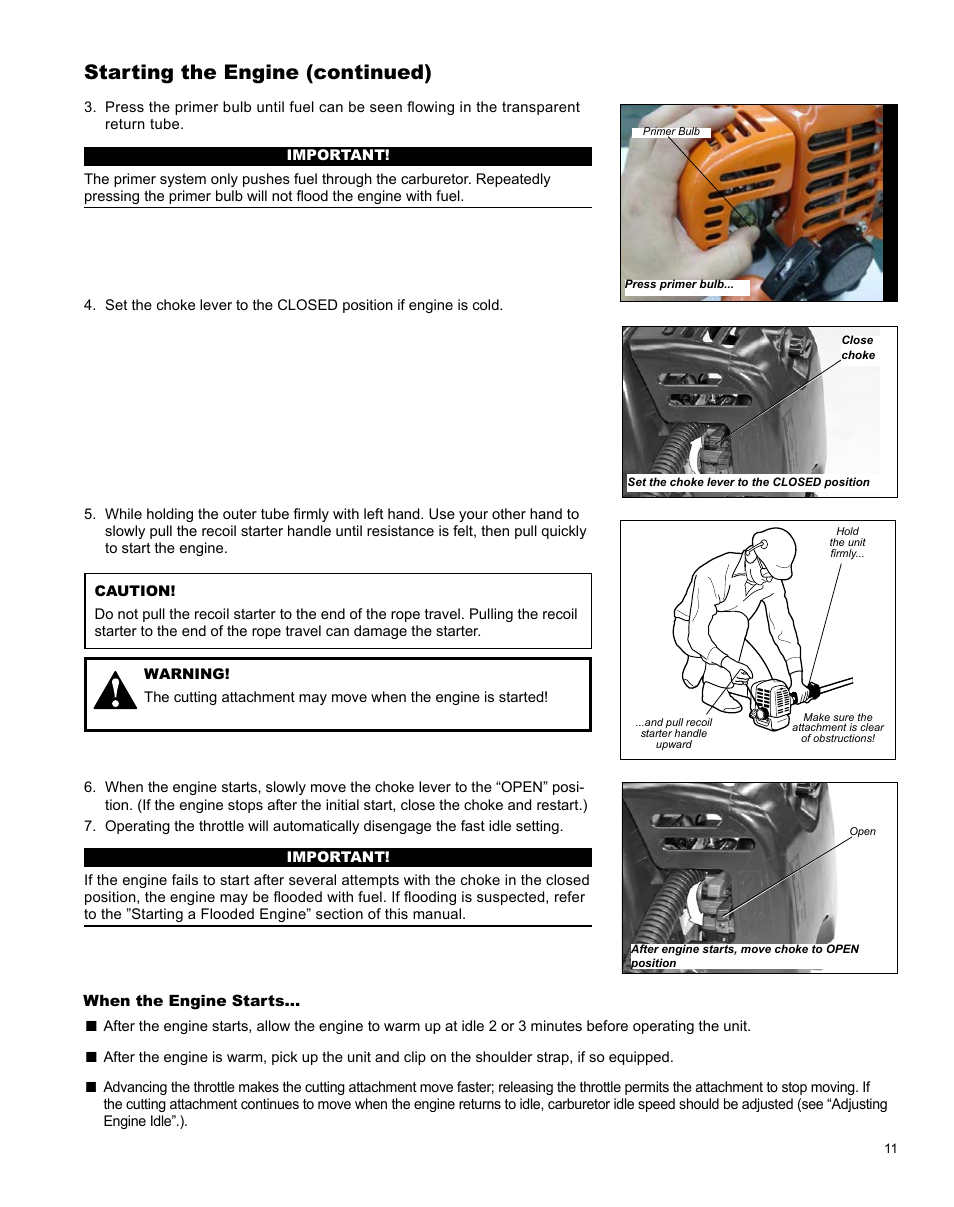 Starting the engine (continued) | Shindaiwa H4 TRIMMER T344 User Manual | Page 11 / 28