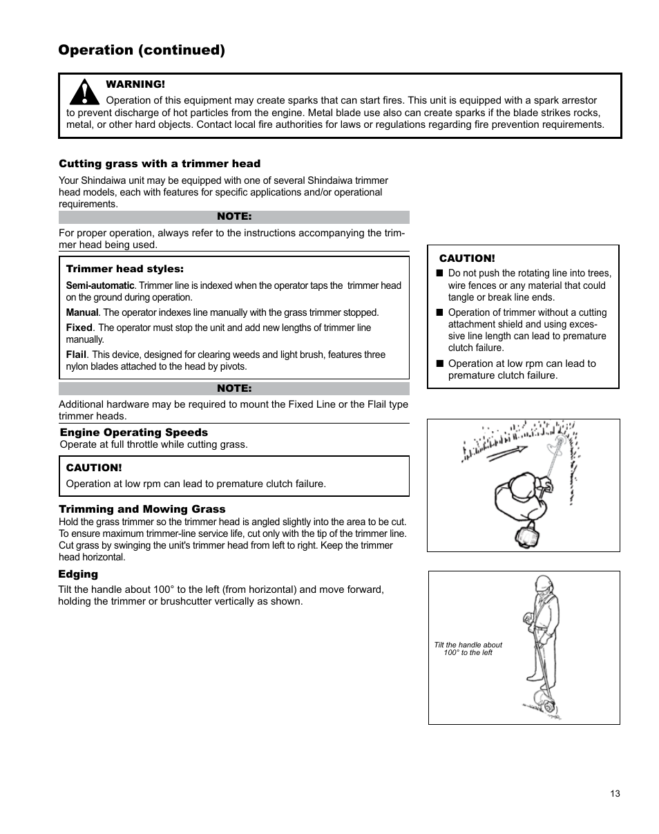 Operation (continued) | Shindaiwa H4 TRIMMER T344 User Manual | Page 13 / 28