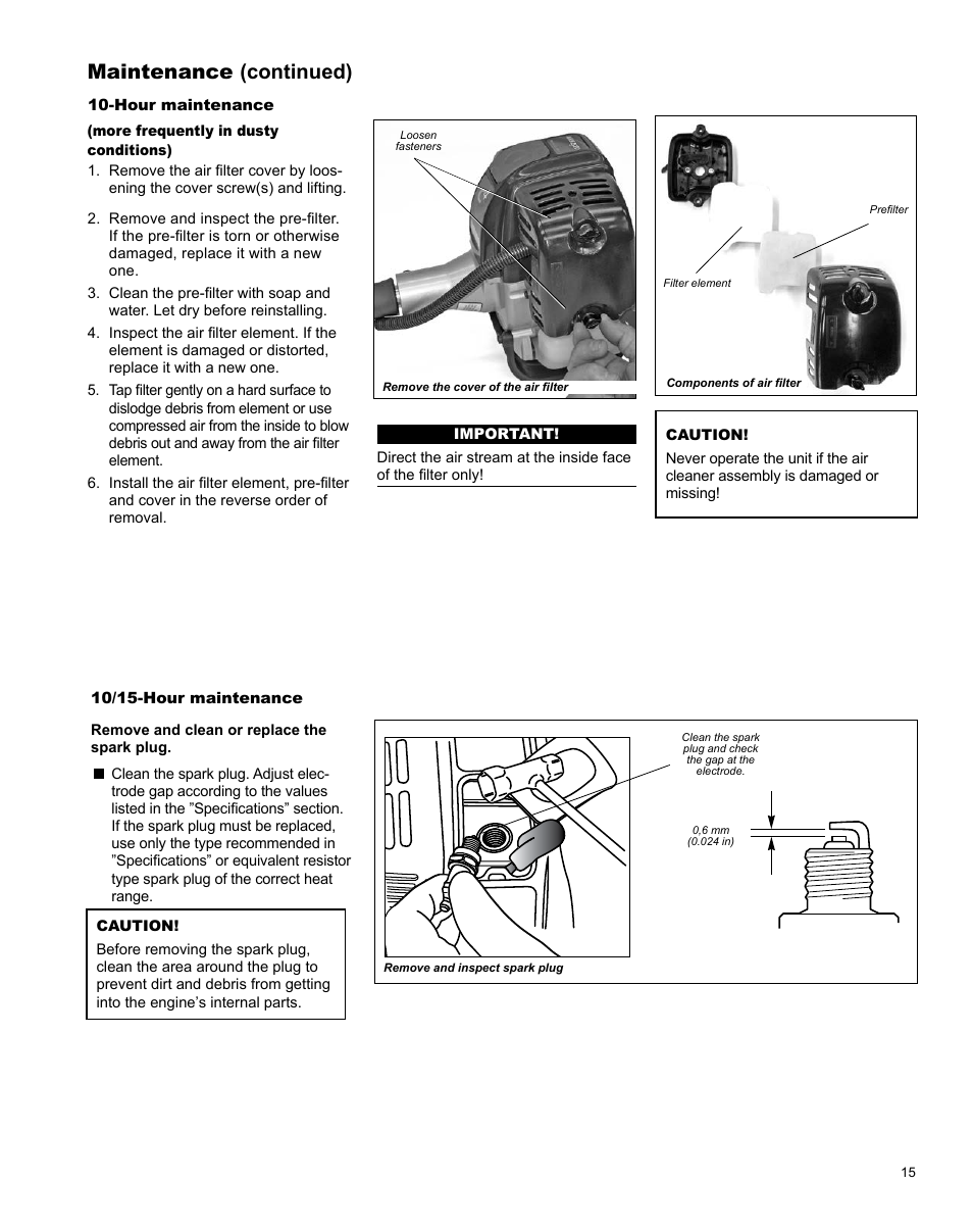 Maintenance (continued) | Shindaiwa H4 TRIMMER T344 User Manual | Page 15 / 28