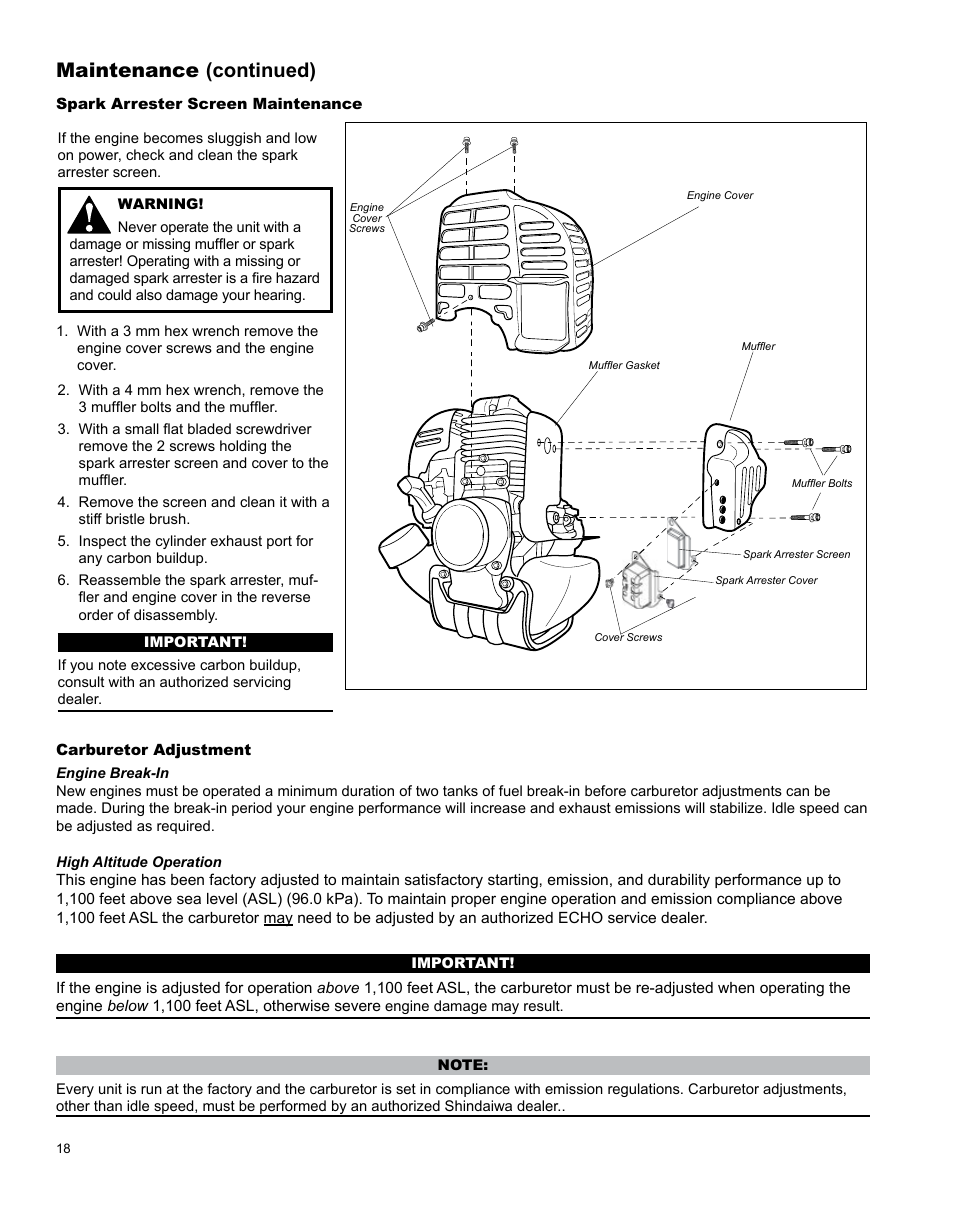 Maintenance (continued) | Shindaiwa H4 TRIMMER T344 User Manual | Page 18 / 28