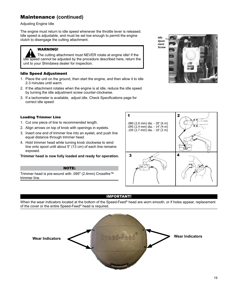 Maintenance (continued) | Shindaiwa H4 TRIMMER T344 User Manual | Page 19 / 28