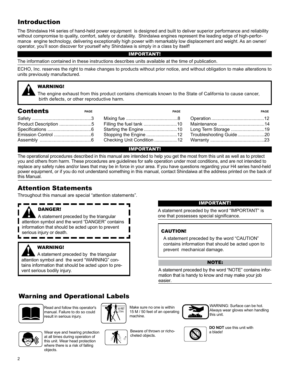 Shindaiwa H4 TRIMMER T344 User Manual | Page 2 / 28