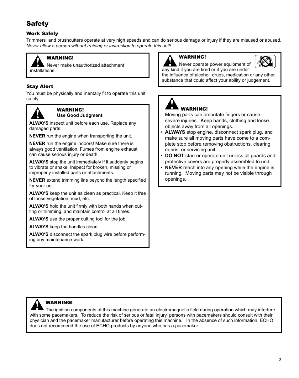 Safety | Shindaiwa H4 TRIMMER T344 User Manual | Page 3 / 28