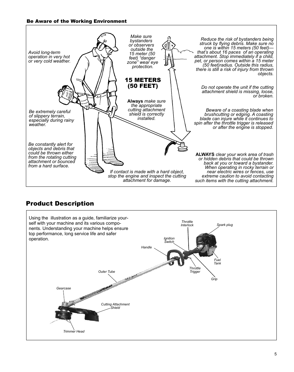 Product description, 15 meters (50 feet) | Shindaiwa H4 TRIMMER T344 User Manual | Page 5 / 28