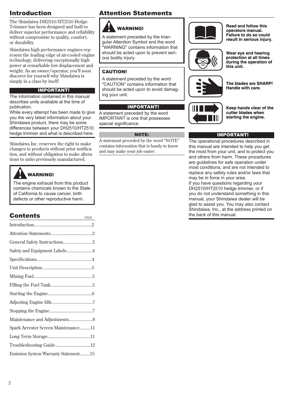 Shindaiwa 81650 User Manual | Page 2 / 48