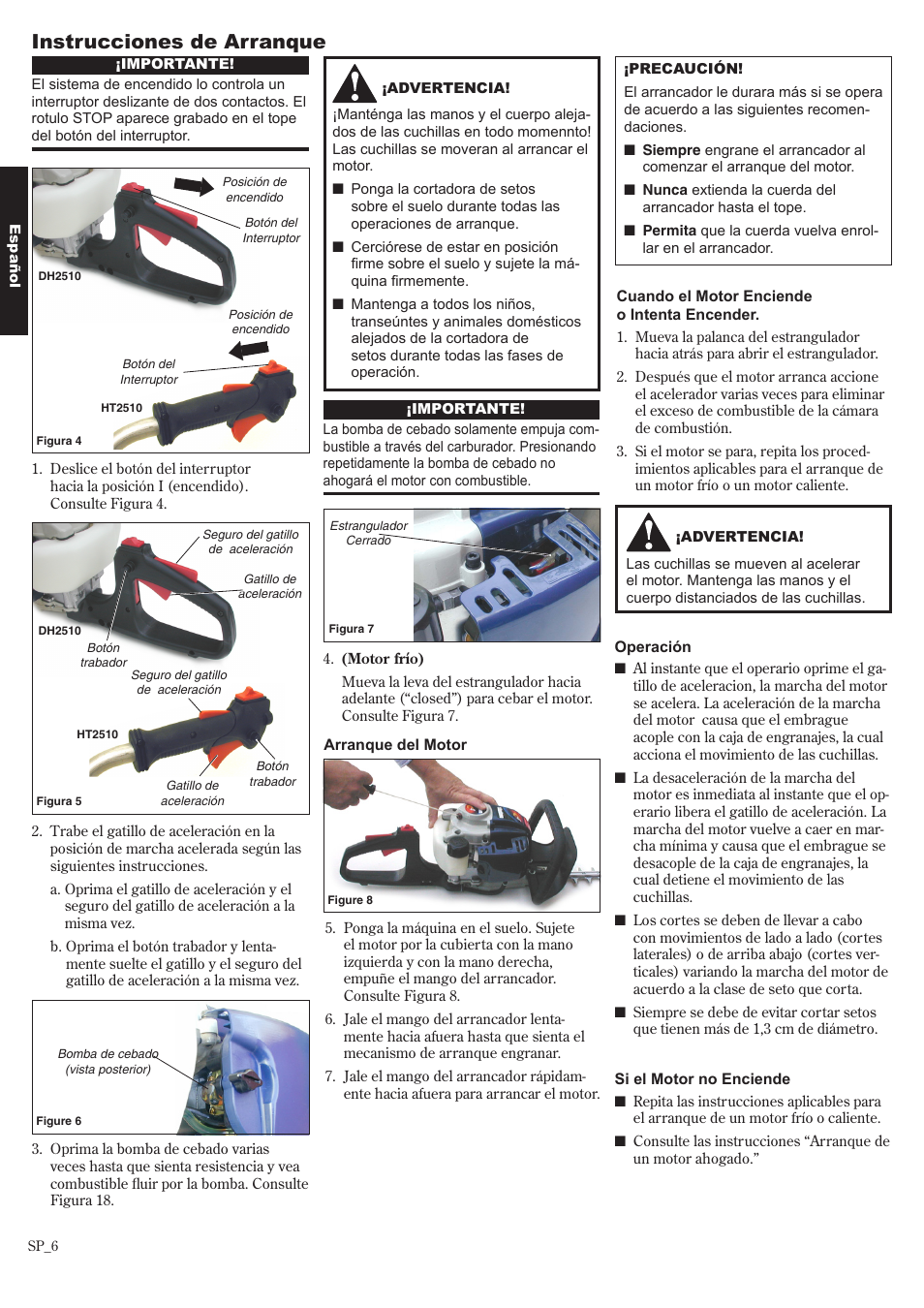 Instrucciones de arranque | Shindaiwa 81650 User Manual | Page 22 / 48