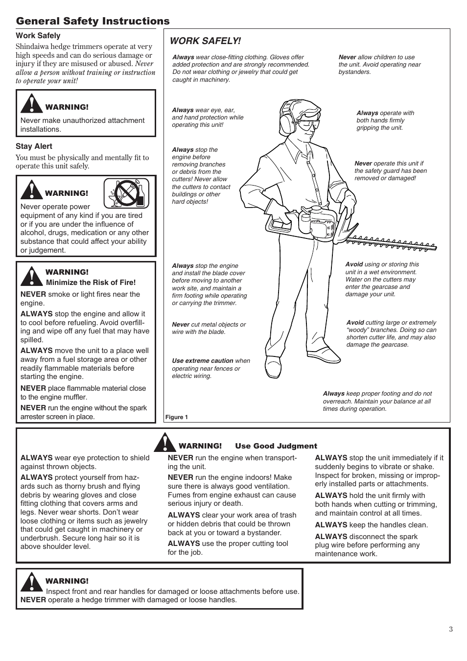 General safety instructions, Work safely | Shindaiwa 81650 User Manual | Page 3 / 48