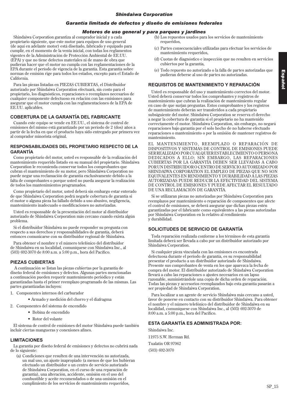 Shindaiwa 81650 User Manual | Page 31 / 48