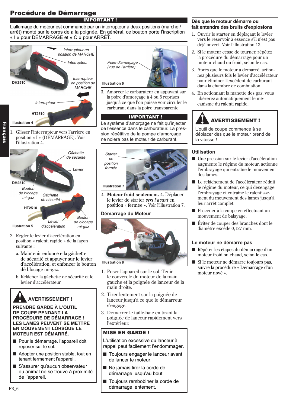 Procédure de démarrage | Shindaiwa 81650 User Manual | Page 38 / 48