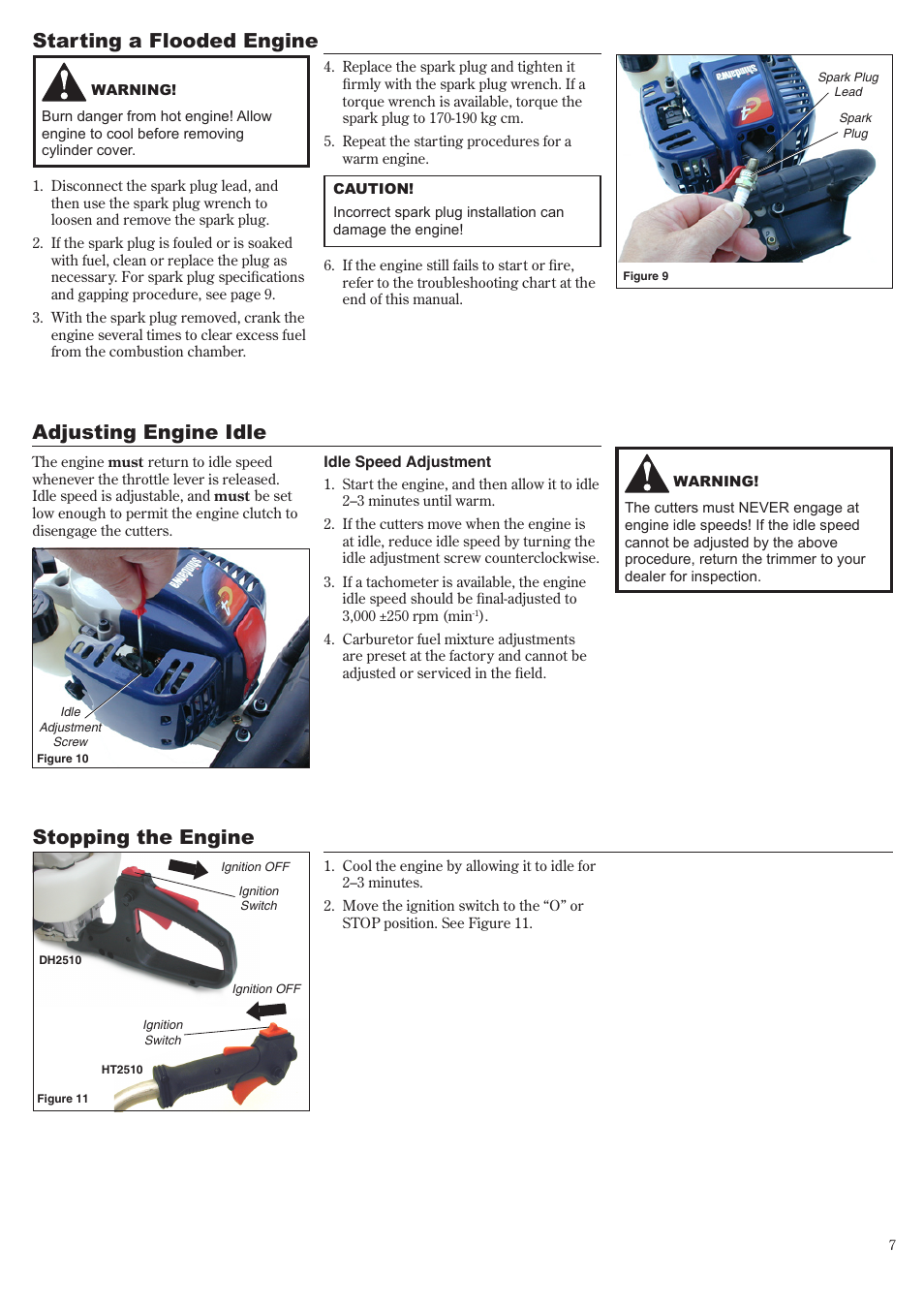 Adjusting engine idle stopping the engine, Starting a flooded engine | Shindaiwa 81650 User Manual | Page 7 / 48