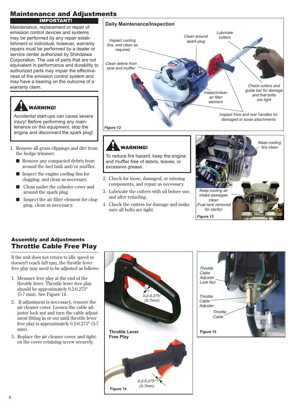 Maintenance and adjustments, Throttle cable free play | Shindaiwa 81650 User Manual | Page 8 / 48