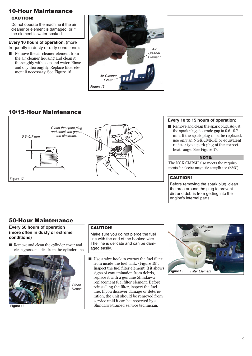 10/15-hour maintenance, Hour maintenance | Shindaiwa 81650 User Manual | Page 9 / 48