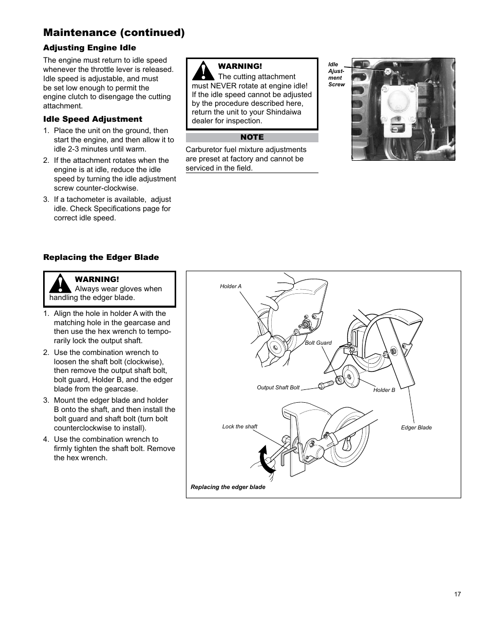 Maintenance (continued) | Shindaiwa X7502825800 User Manual | Page 17 / 28