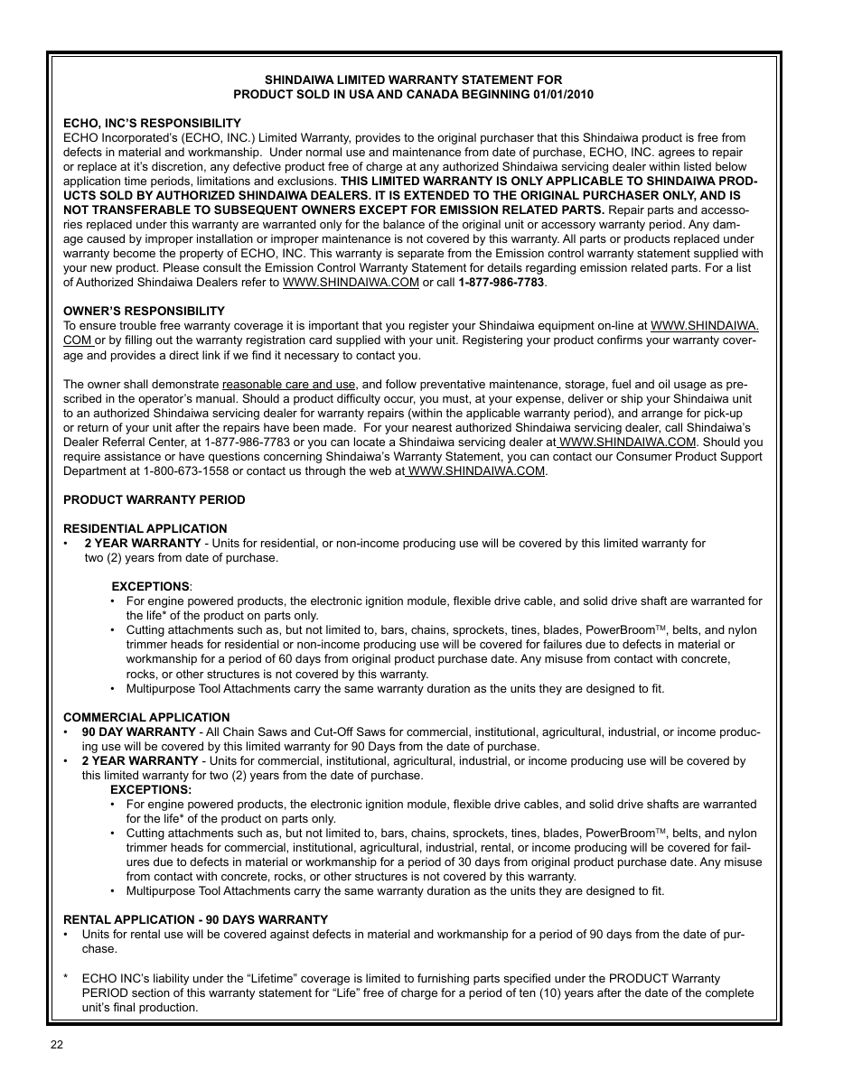 Shindaiwa X7502825800 User Manual | Page 22 / 28