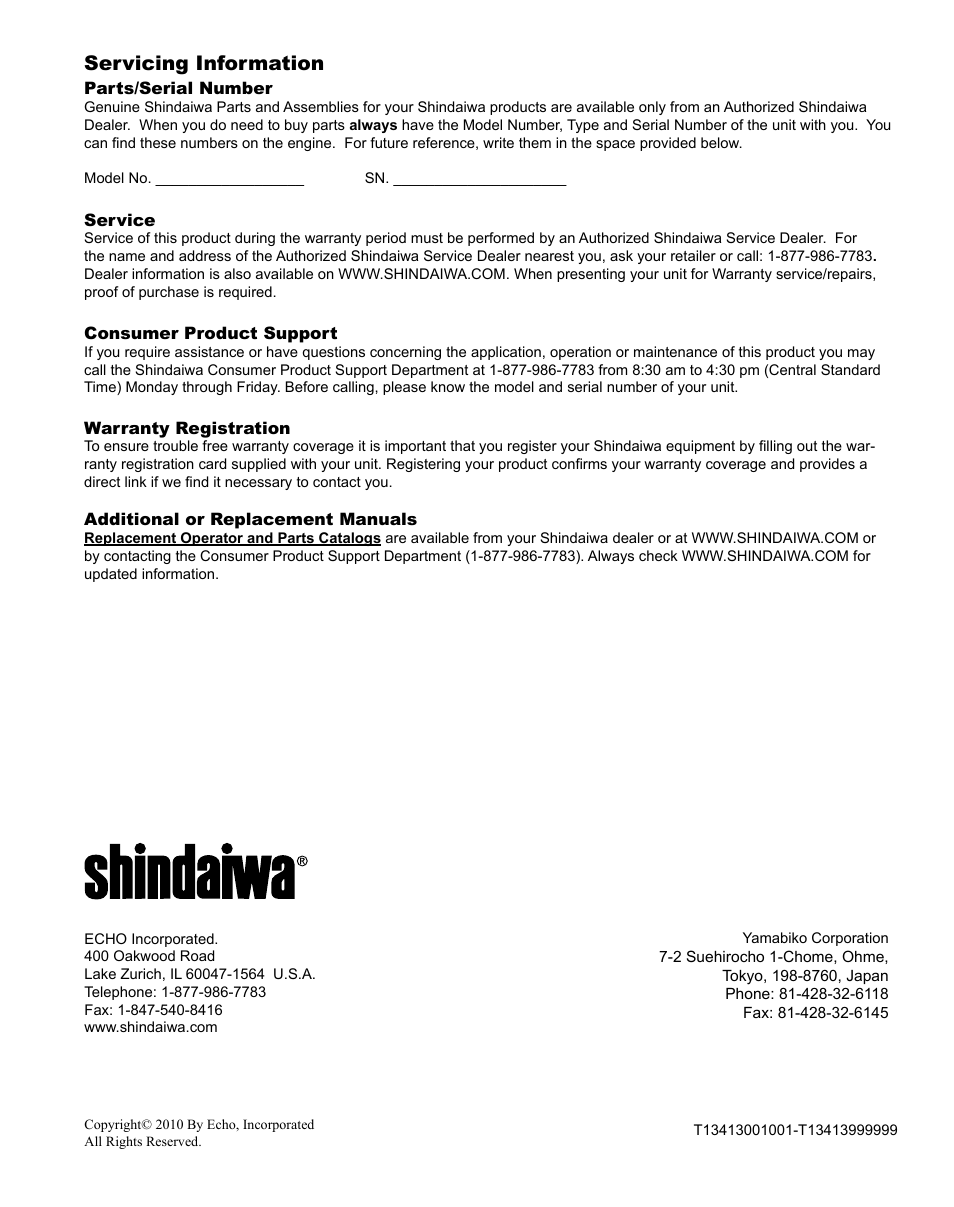 Servicing information | Shindaiwa X7502825800 User Manual | Page 28 / 28