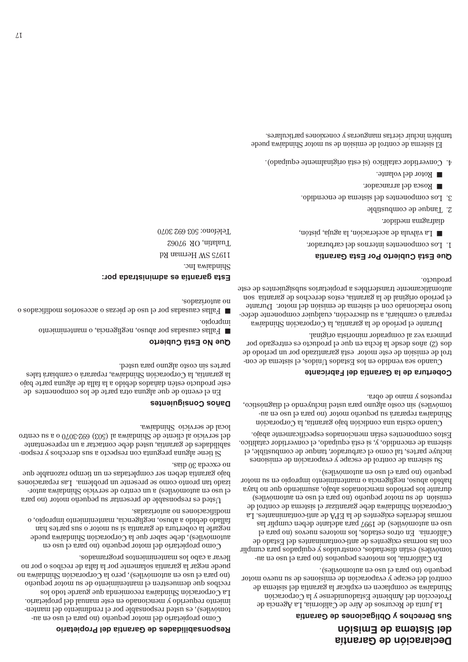 Declaración de garantía del sistema de emisión | Shindaiwa 81604 User Manual | Page 20 / 36