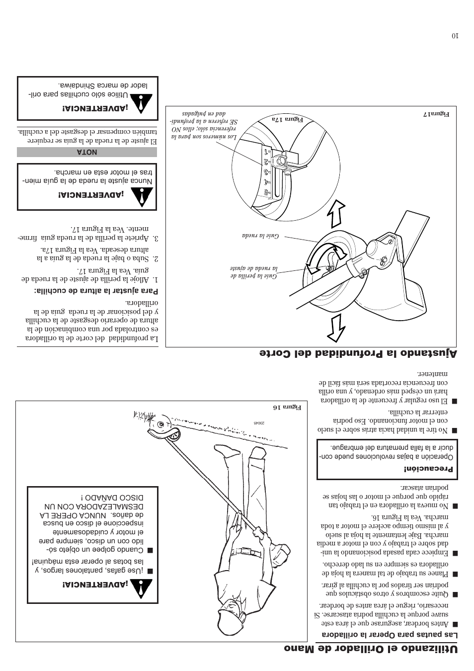 Utilizando el orillador de mano, Ajustando la profundidad del cor te | Shindaiwa 81604 User Manual | Page 27 / 36