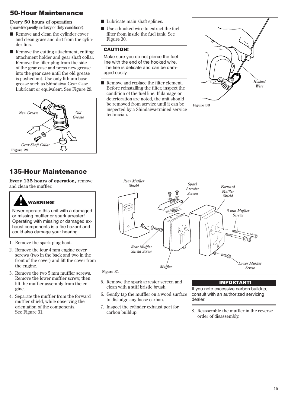 Hour maintenance | Shindaiwa 81010 User Manual | Page 15 / 40