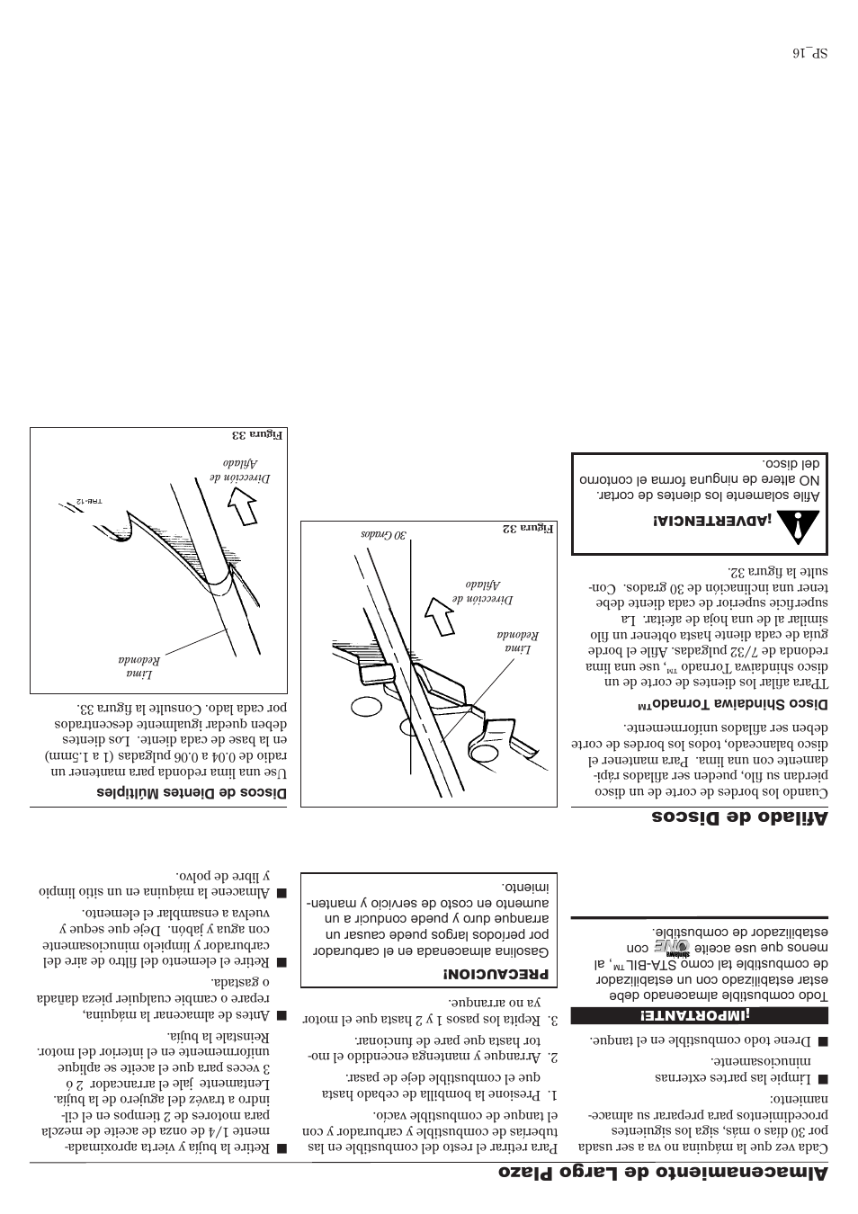 Almacenamiento de largo plaz o, Aﬁlado de discos | Shindaiwa 81010 User Manual | Page 25 / 40