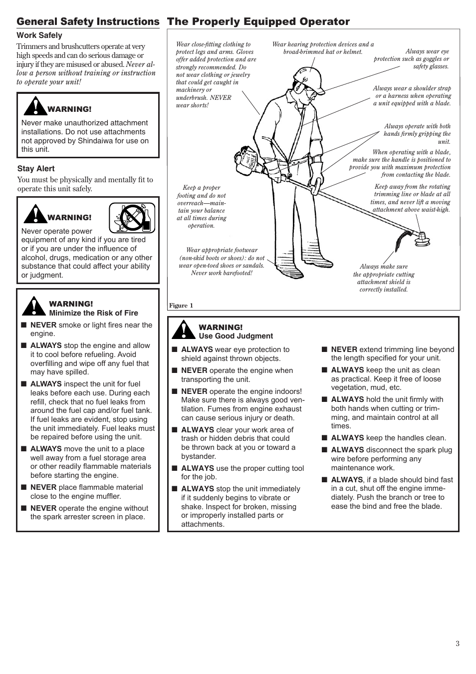 General safety instructions, The properly equipped operator | Shindaiwa 81010 User Manual | Page 3 / 40